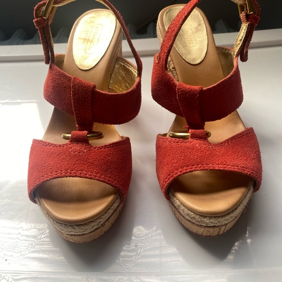 Orange, suede, platform summer shoe with rope piping. - Picture 4 of 4